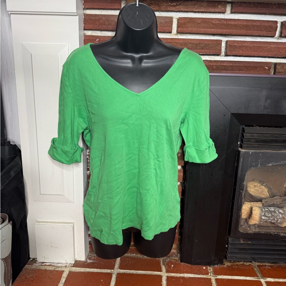 Ralph Lauren Bright Green V-Neck Long Sleeve Top